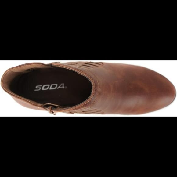 New Soda CHANCE Womens Perforated Cut Out Stacked Block Heel Ankle Booties - Picture 5 of 5